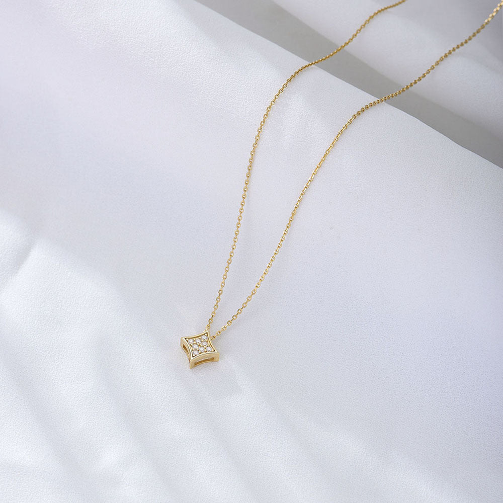 Neckwear Geometric Square Inlaid Zircon Pendant Necklace Sterling Silver Design Sense