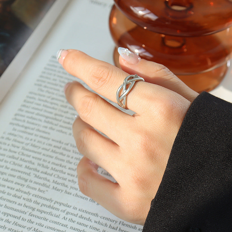 Cross-Staggered Gold Plated Titanium Ring for Women