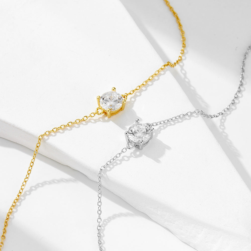 S925 Sterling Silver Daily Basic Single Zircon Bracelet