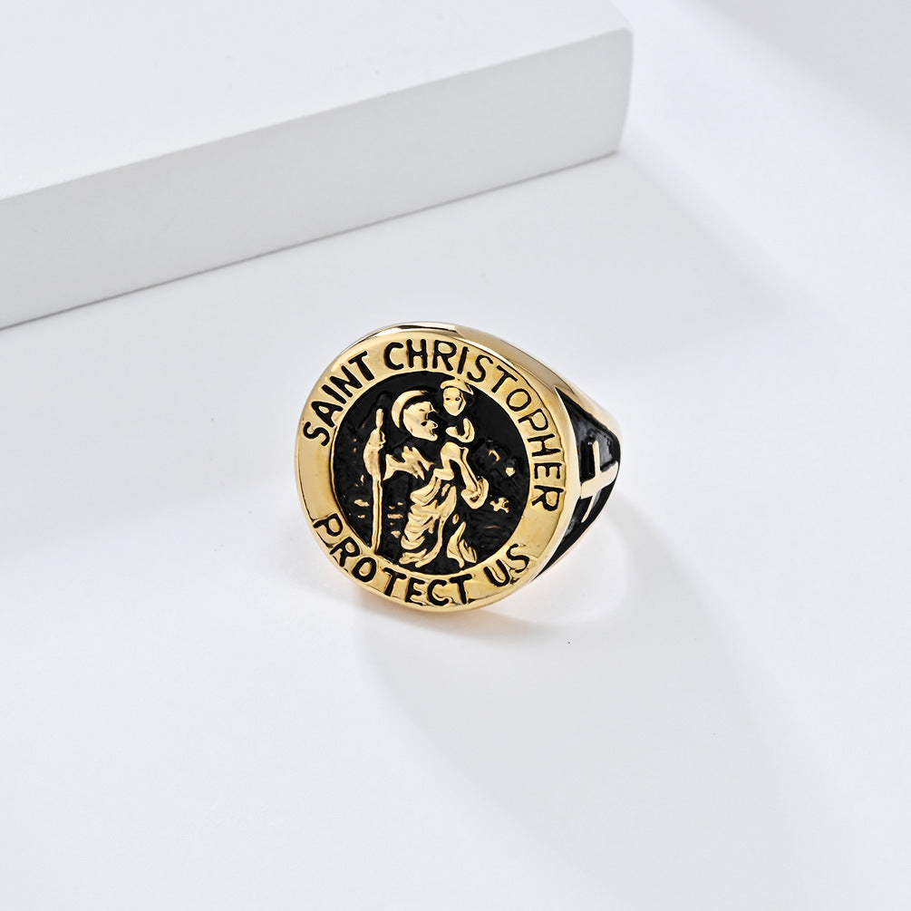 European And American Literary Retro Christopher Steel Ring