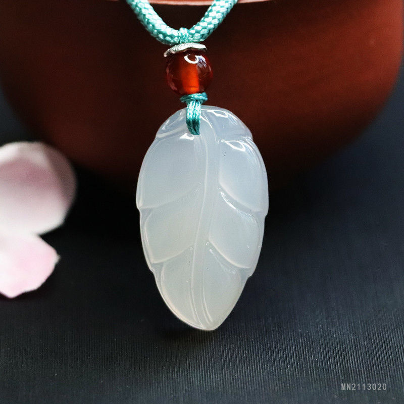 White Chalcedony Leaf Pendant
