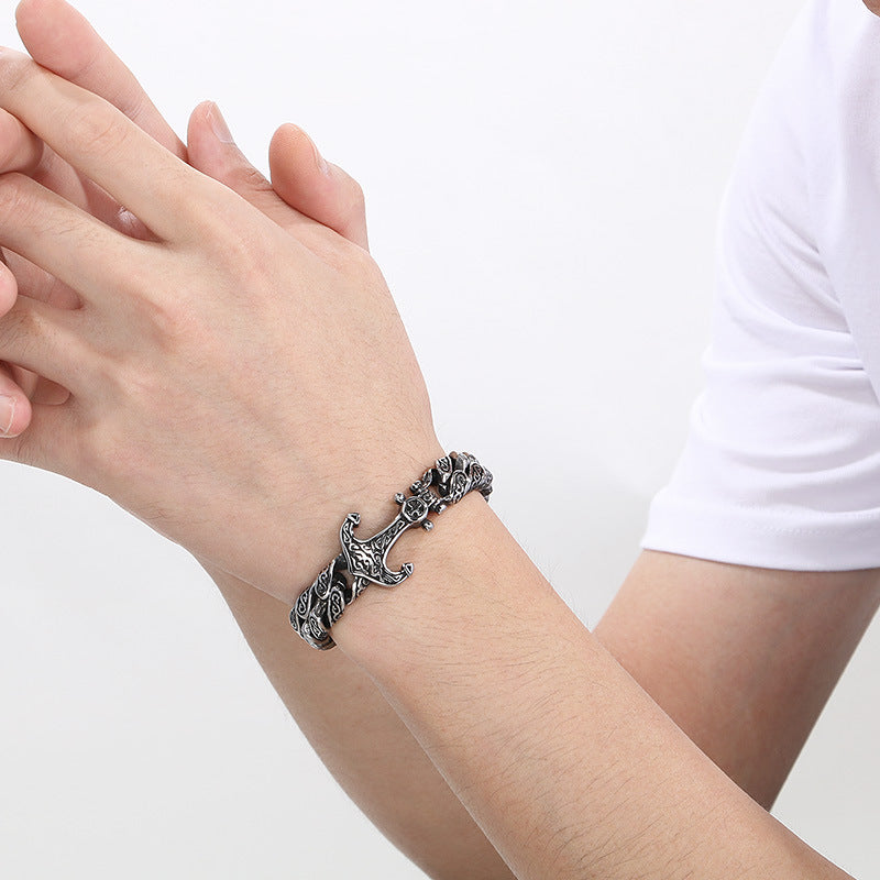 Planderful Men's Titanium Steel Cuban Chain Bracelet Bold