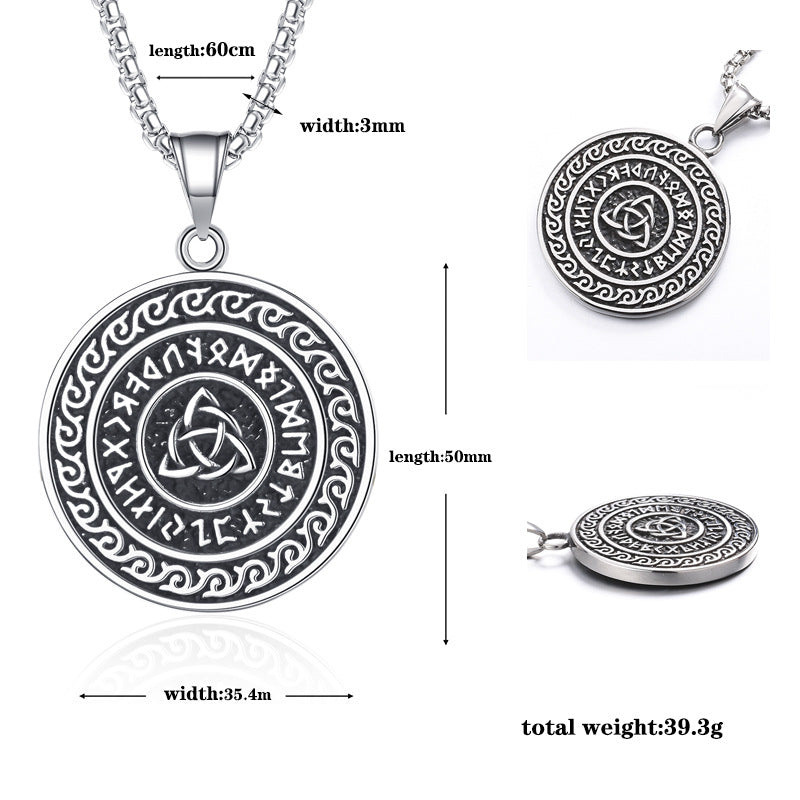 Steel Necklace – Elegant Nordic Viking Odin Celtic Round Mens Pendant For Everyday Wear