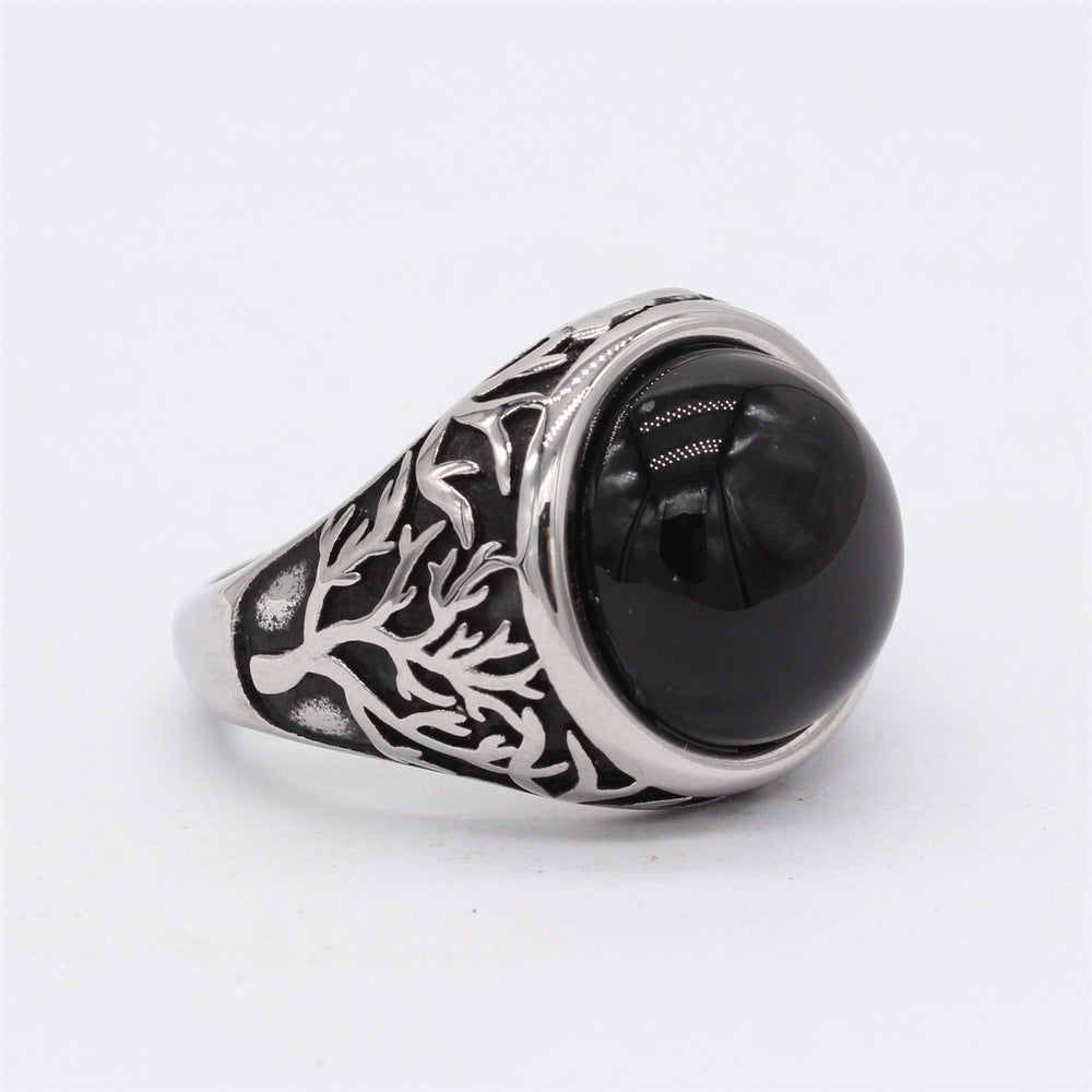 Titanium Steel Ring Unisex Vintage Life Tree Palace Style Protection Statement Jewelry Planderful