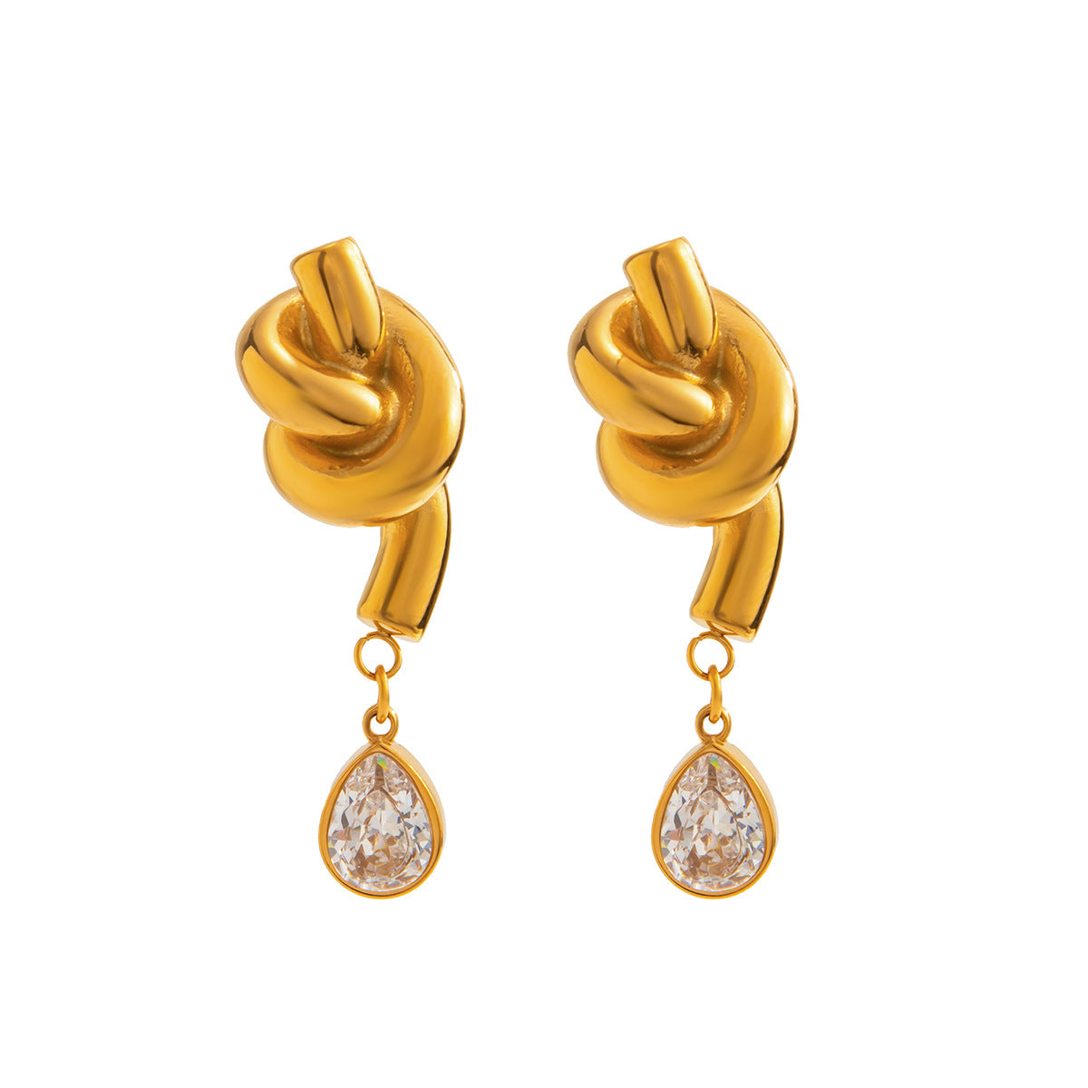 Planderful Vienna Verve Twisted Knotted Stainless Steel Stud Earrings With Waterdrop Zircon Statement For Women