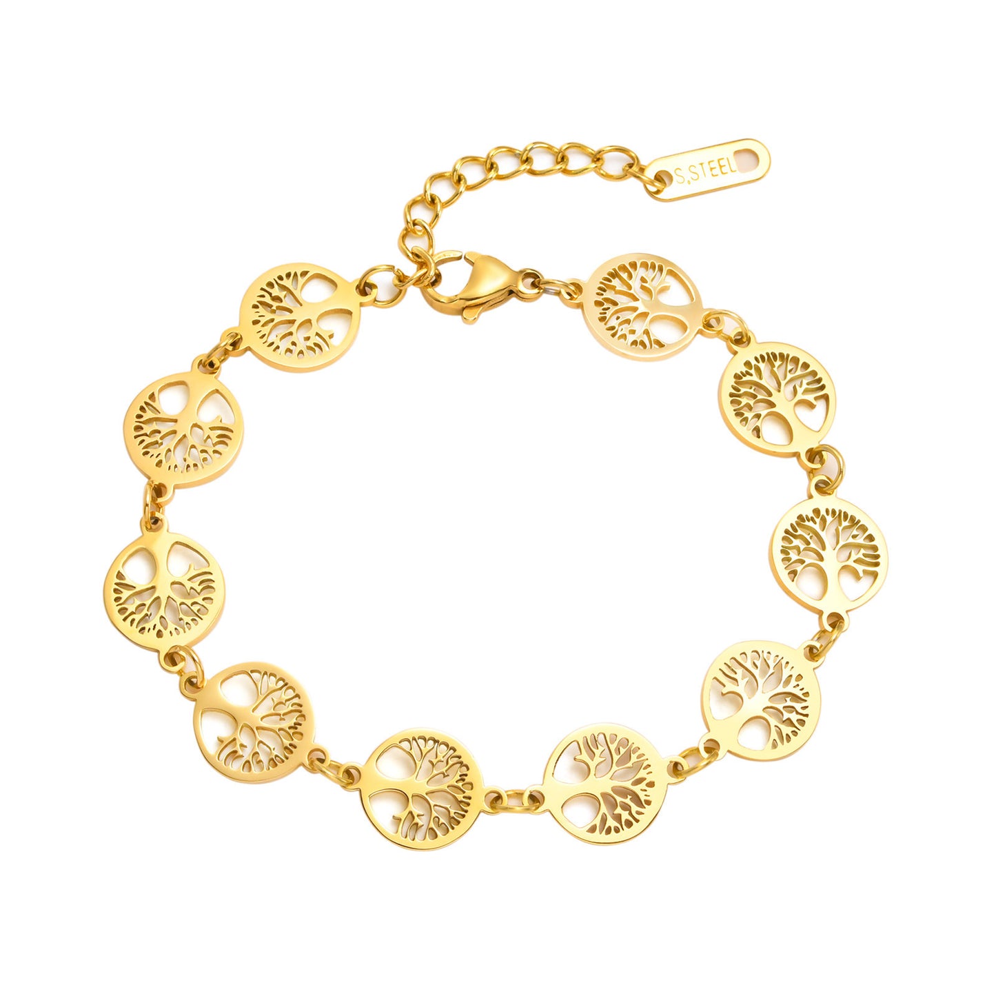 Stainless Steel Tree of Life Bracelet Golden Lady Jewelry