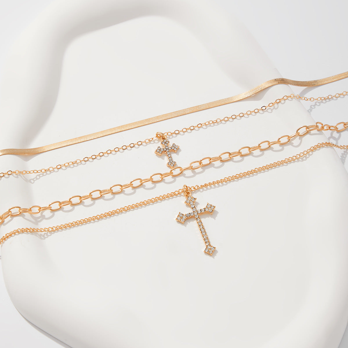 European and American cross-border personalized versatile zircon-encrusted cross pendant necklace, temperament stacked with cold ins long jewelry