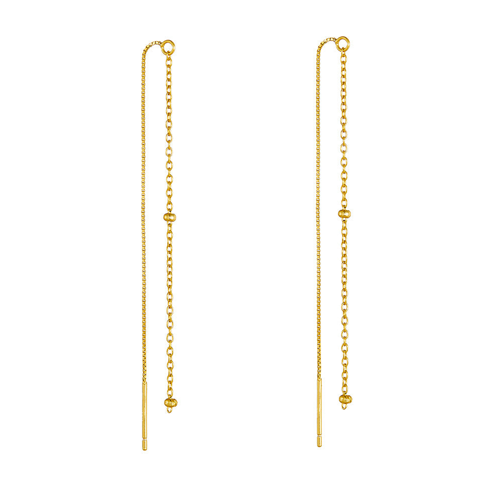 Planderful Sterling Silver Earrings S925 Long Fringed Ear Chain With Round Bead For Fashionable Women