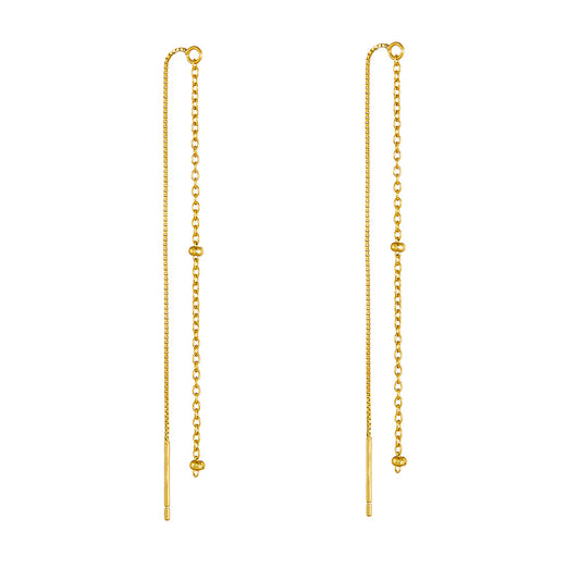 Planderful Sterling Silver Earrings S925 Long Fringed Ear Chain With Round Bead For Fashionable Women