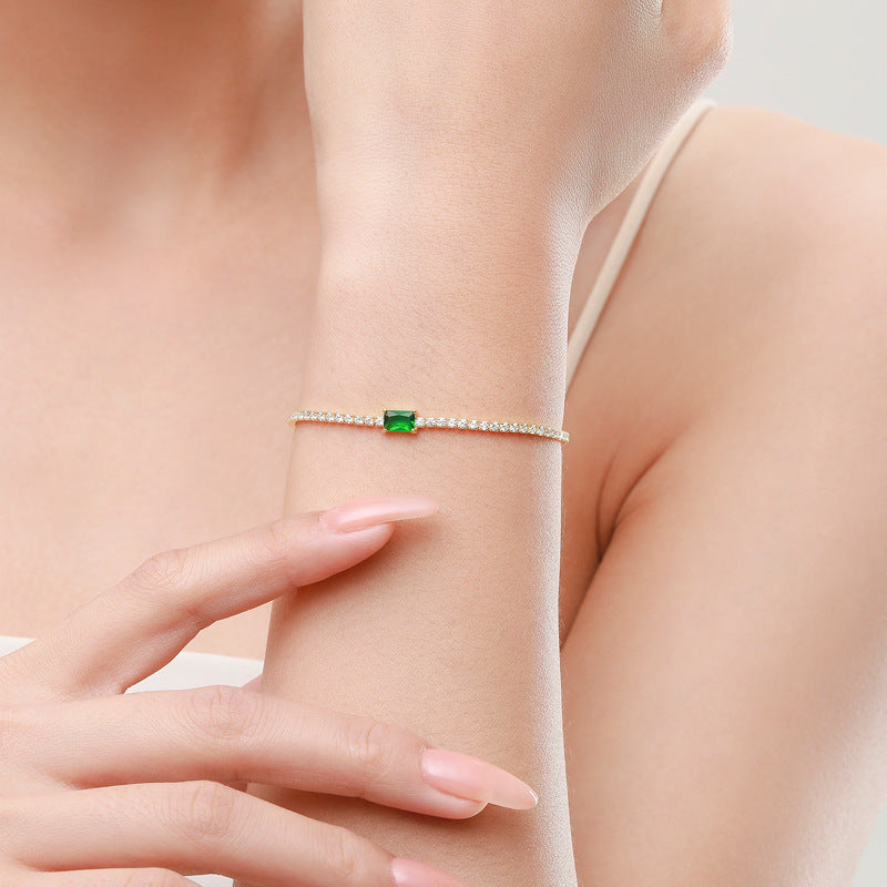 Best-selling Sterling Silver Radiant Green Zirconia Bracelet - Female Handcrafted Jewelry