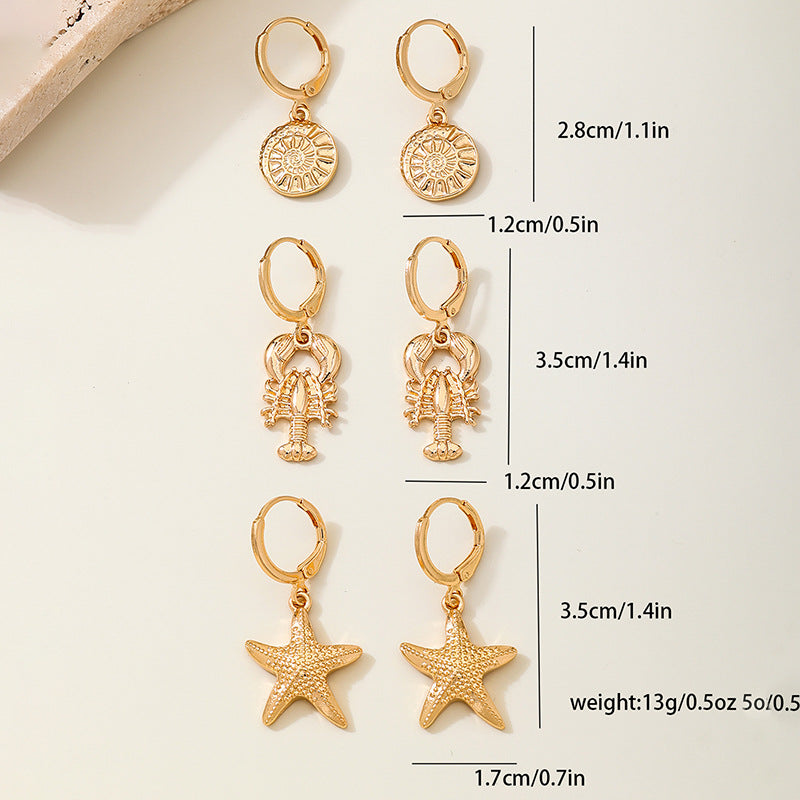 Planderful Ocean Theme Crab Earrings Set For Women 3 Pairs