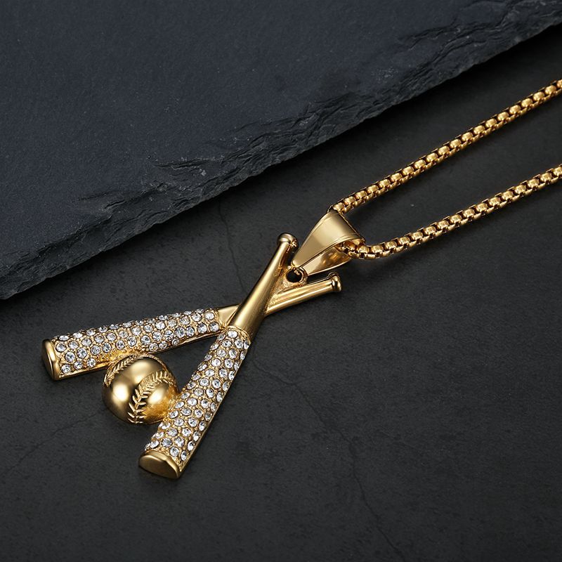 Hip Hop Jewelry Baseball Pendant Necklace Stainless Steel Gold Plated Zircon Planderful Everyday Genie