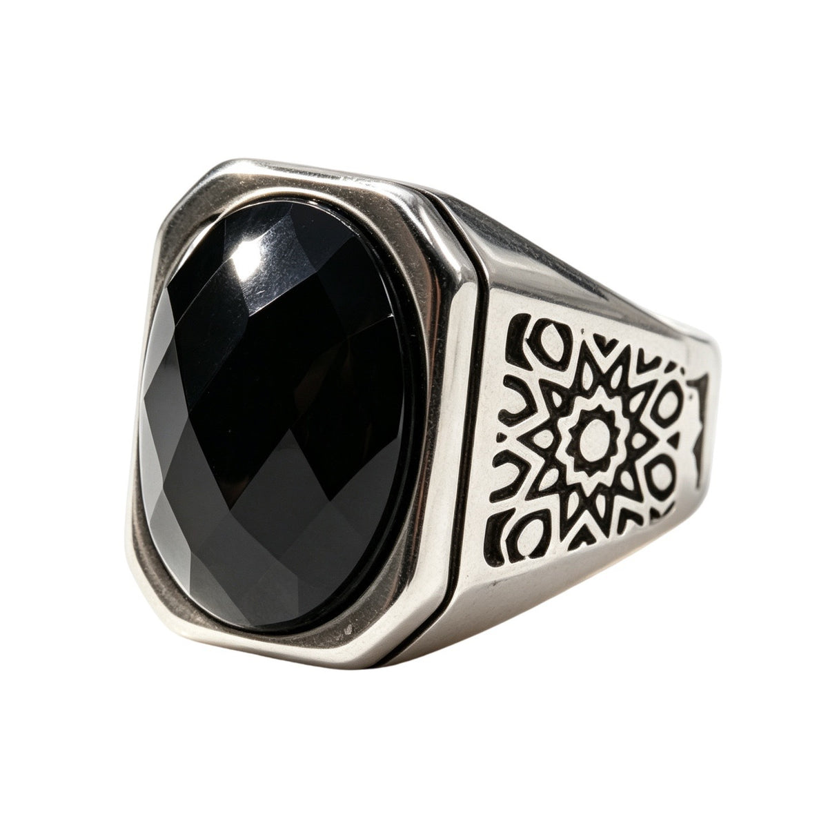 Star-Detail Gemstone Titanium Steel Ring