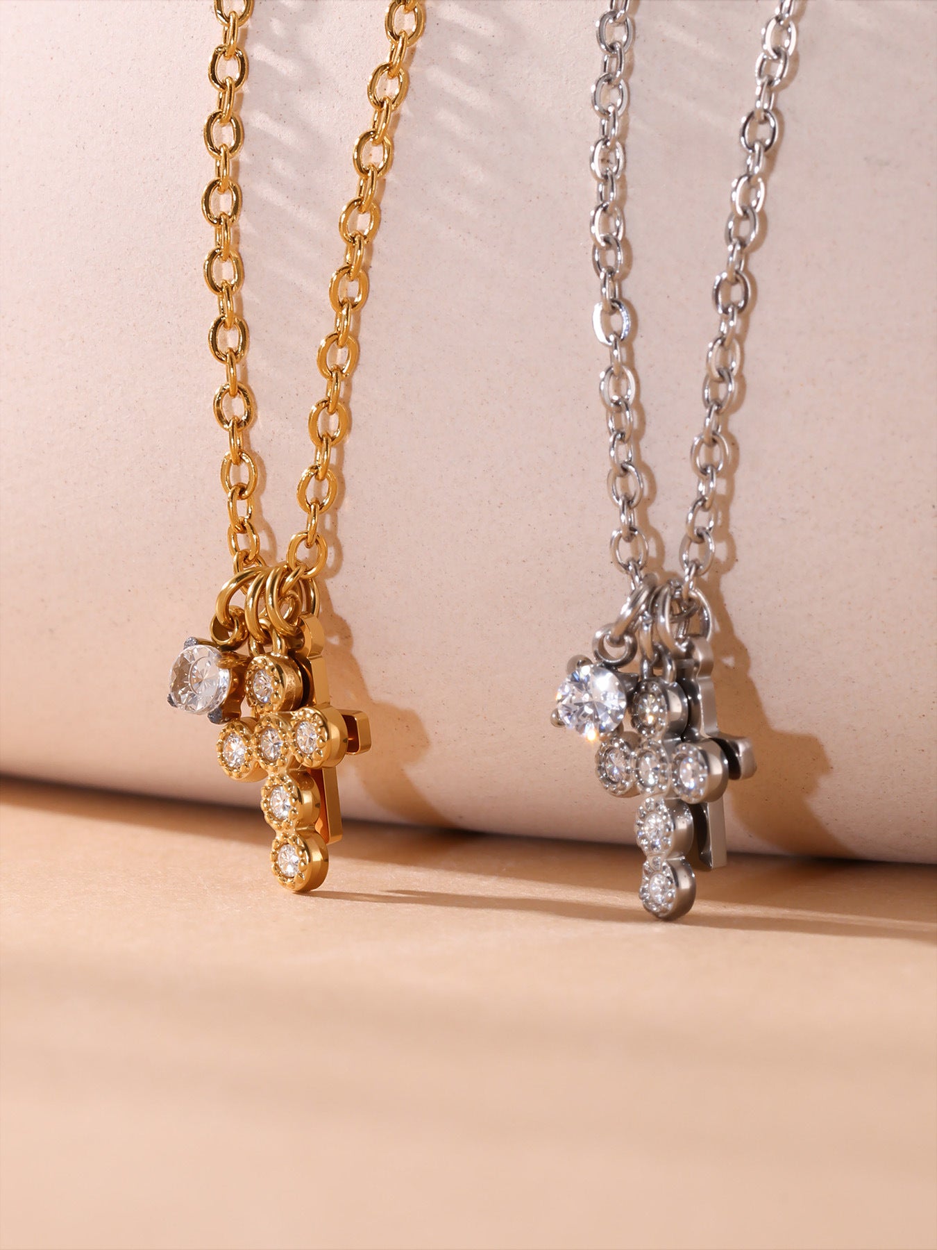 Planderful Zircon Cross Clavicle Necklace Multi Layer Women
