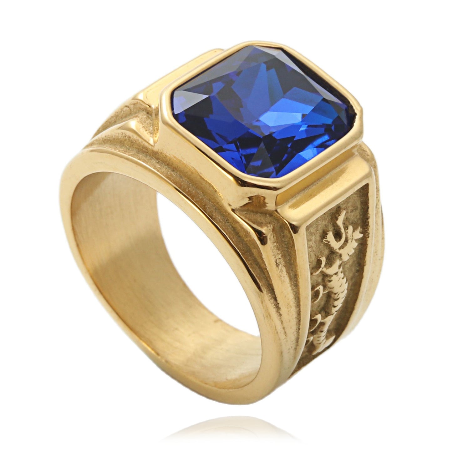 Titanium Steel Multi-Color Gemstone Dragon Ring for Stylish Men - Retro Punk Trendsetter