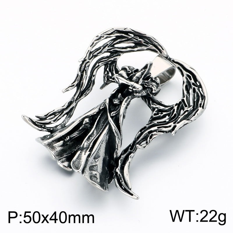 Punk Subculture Mourning Bones Angel Pendant Judgment Angel Stainless Steel Men's Pendant Necklace