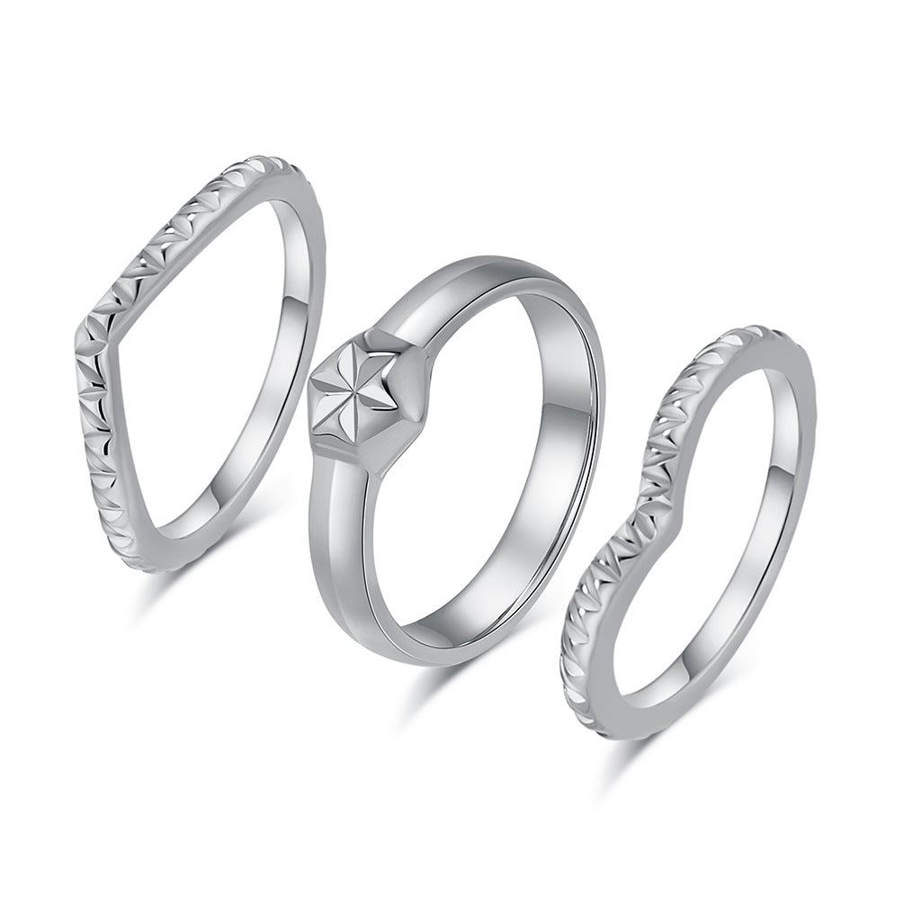 European And American Fashion Light Luxury Three-Piece Stacking Ring Women's Elegant Commuting Wear Jewelry