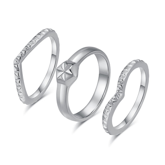 European And American Fashion Light Luxury Three-Piece Stacking Ring Women's Elegant Commuting Wear Jewelry