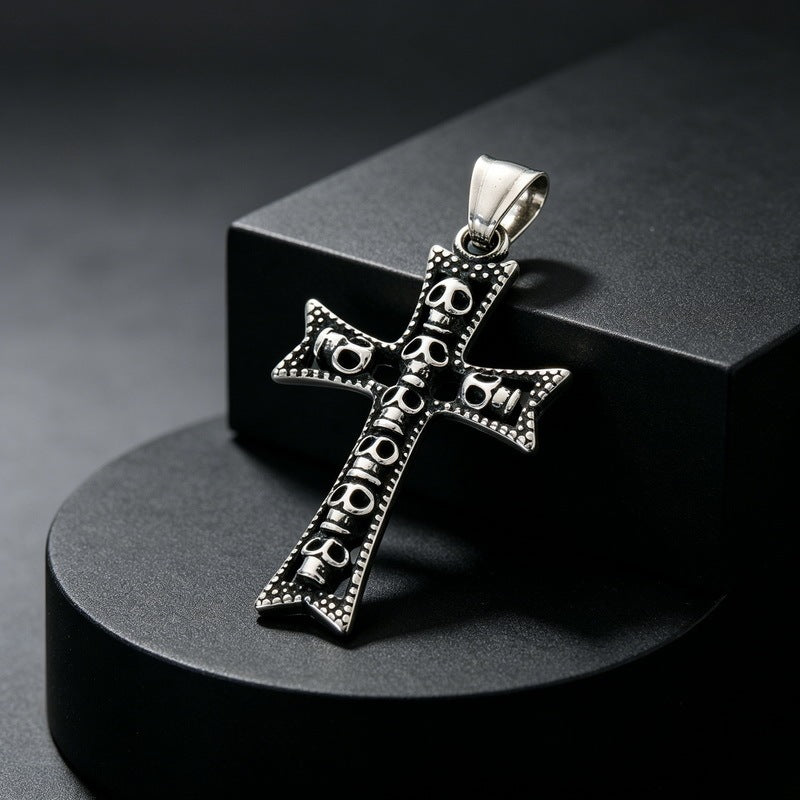Halloween Diablo Skull Necklace Pendant Street Gothic Men's Stainless Steel Cross Pendant
