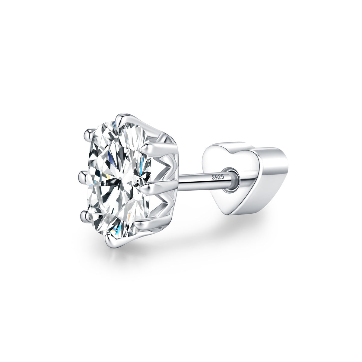 925 Sterling Silver Heart Moissanite Screw-Back Studs