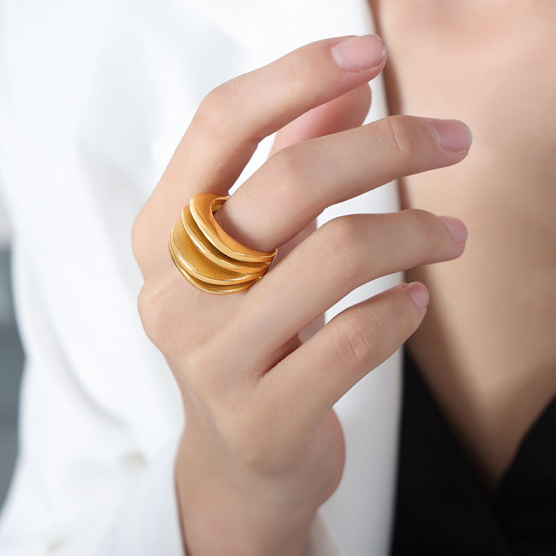 Luxurious Multi-Layer Titanium Steel Ring for Women, Size 6-8