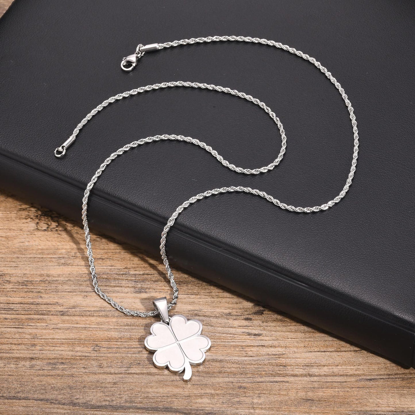 Jewelry Stainless Steel Four-Leaf Pendant Necklace Unisex