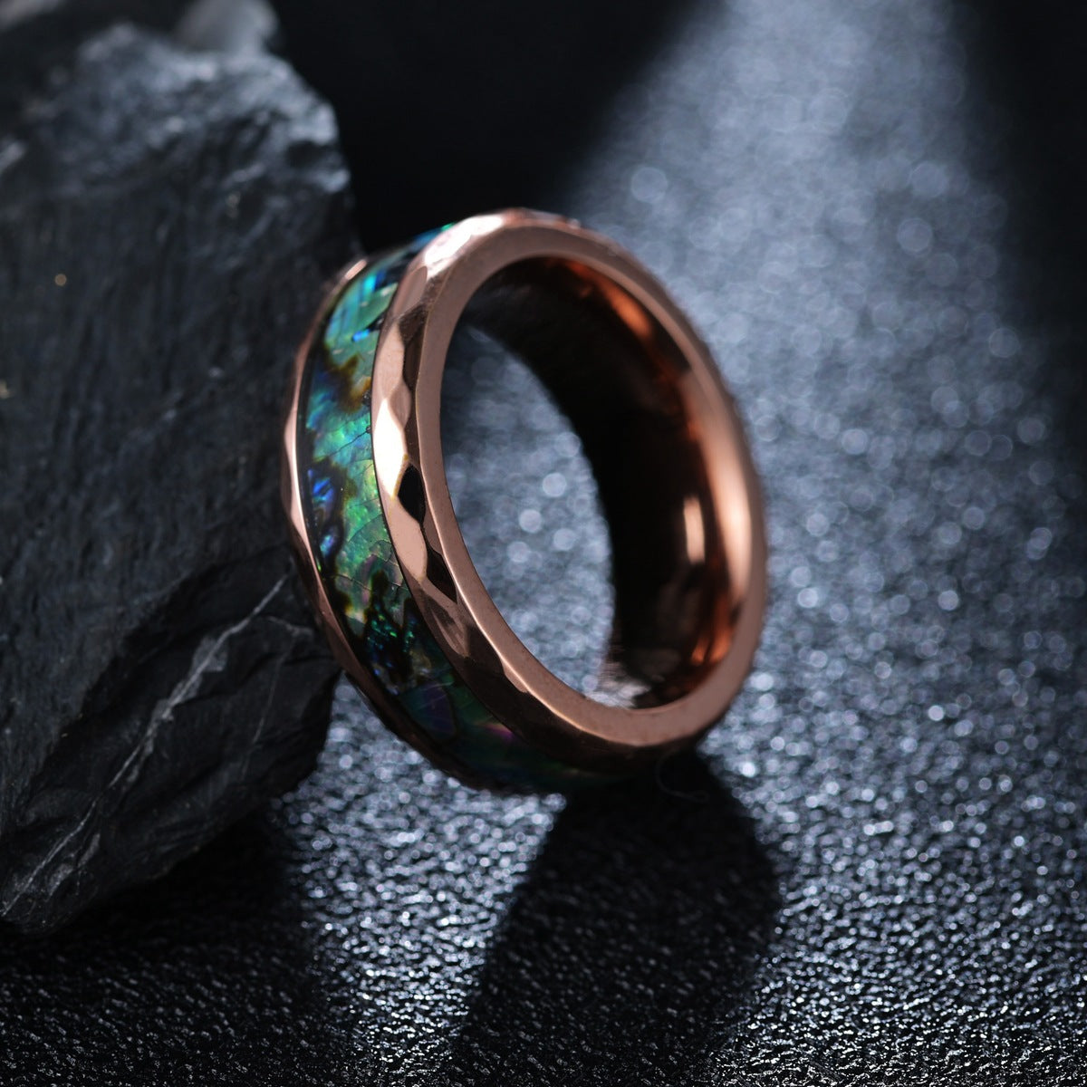 Black Rose Gold Tungsten Steel Men's Ring with Abalone Shell - Wholesale Jewelry for Men