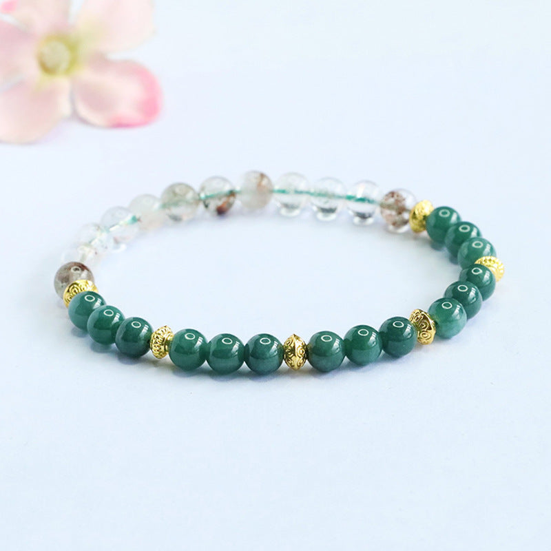 Blue Water Jadeite Green Phantom Beaded Bracelet