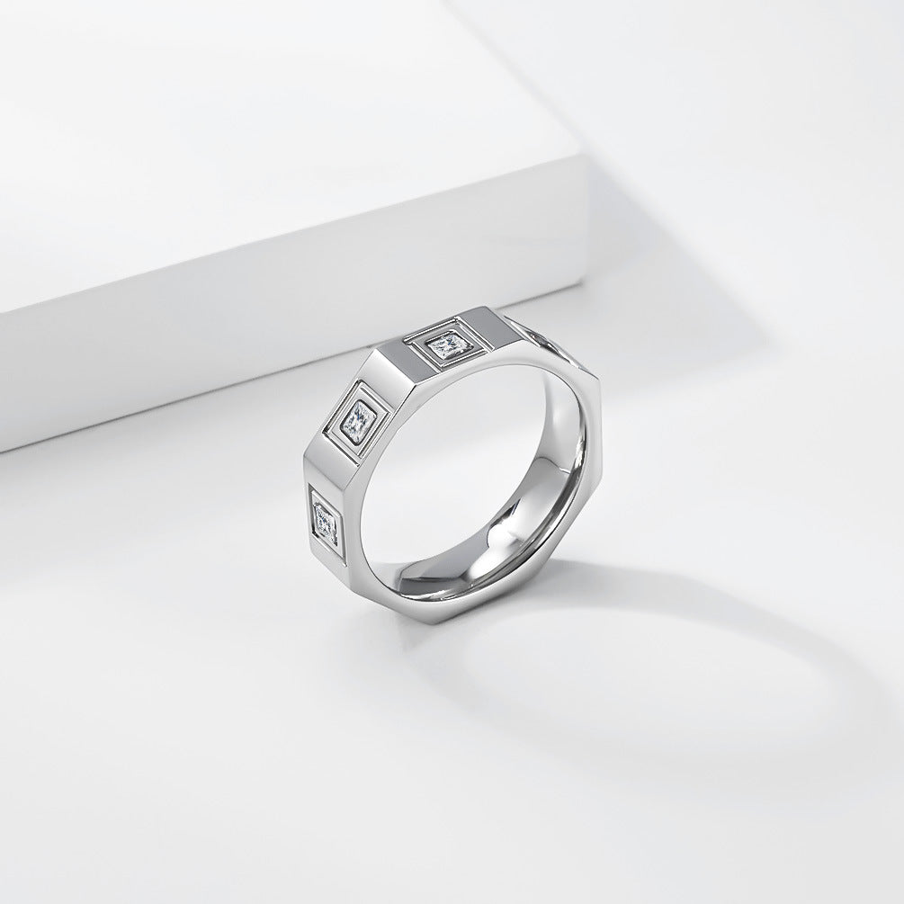 Planderful Everyday Genie Geometric Zircon Ring Unisex Titanium Steel Luxury Jewelry For Men Women