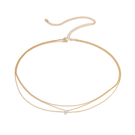 Heart-shaped Zircon Multi-layer Body Chain with Chainmail Waist Necklace