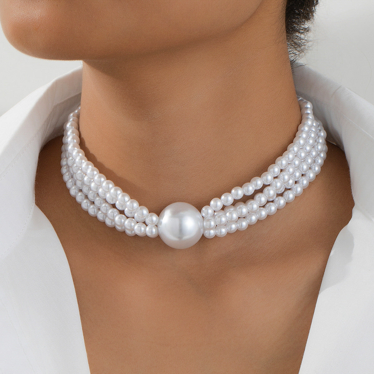 Planderful Vienna Verve Necklace – Elegant Three Layers of Imitation Pearls