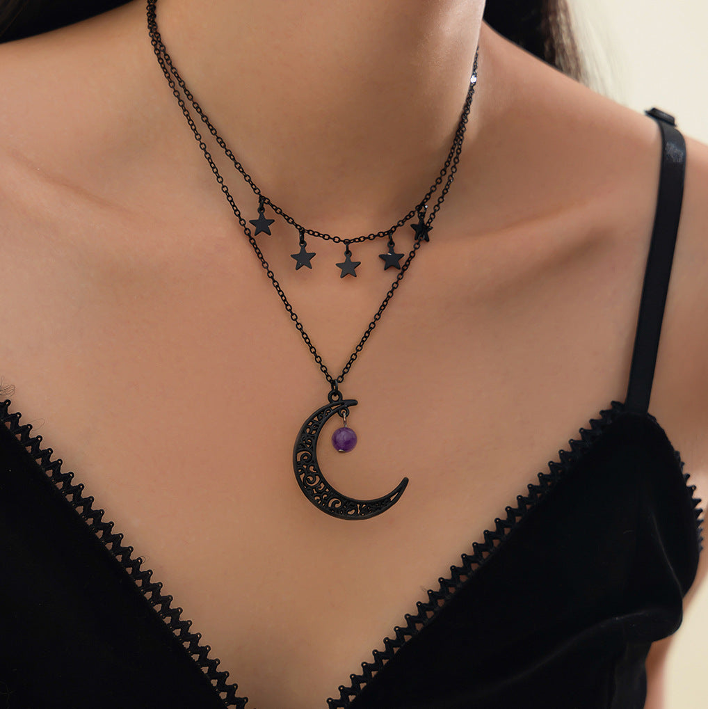 Planderful Vienna Verve Necklace – Retro Crescent Moon and Star Design