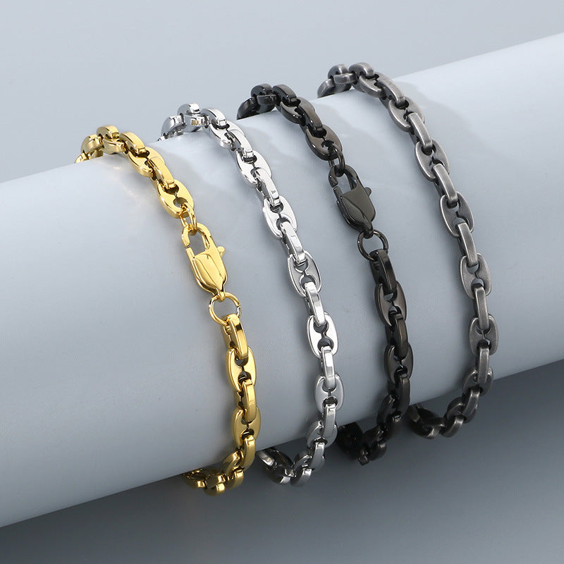 Glossy Titanium Steel Necklace and Bracelet Set for Men