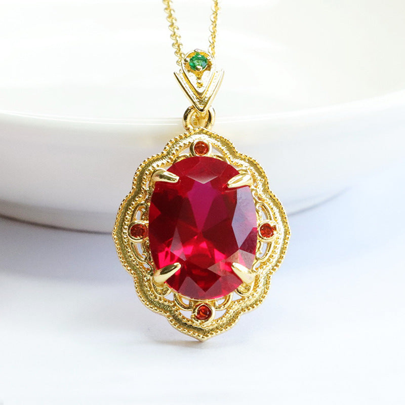 Lab-Grown Ruby Claw-Set Faceted Pendant — No Chain