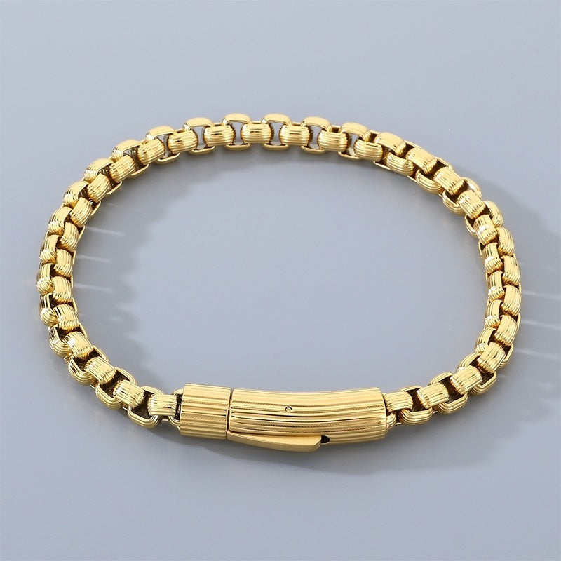 Wind Niche Design Stainless Steel Vertical Pattern Square Pearl Round Buckle Bracelet