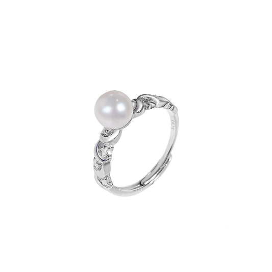 S925 Sterling Silver Freshwater Pearl Ring — Adjustable