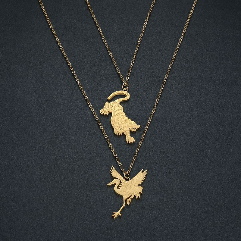 Steel Necklace - Elegant Ins Style Tiger Crane Collarbone Chain Pendant For Women