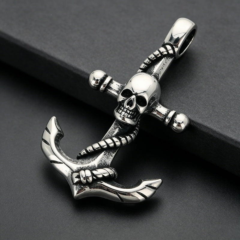 Vintage Celtic Carved Cross Anchor Necklace Iris Anchor Skull Stainless Steel Men's Pendant