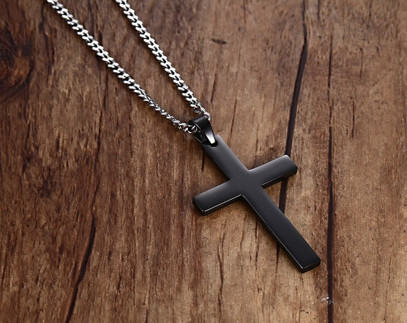 Stainless Steel Cross Pendant Gold Sweater Necklace Men