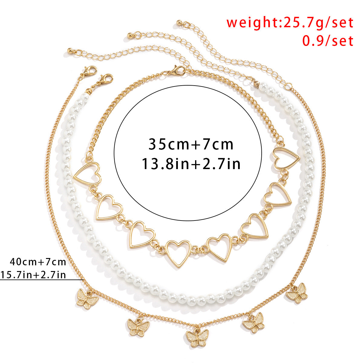Planderful Peach Heart Hollow Necklace Multi Layered Imitation Pearl Butterfly Statement Jewelry For Women