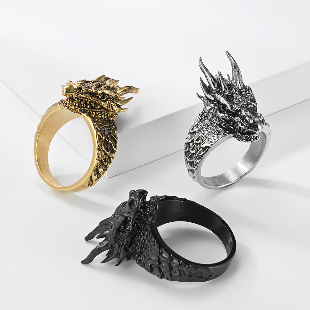 Stainless Steel Dragon Vintage Gold-Plated Punk Ring