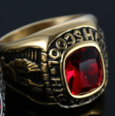 Planderful Titanium Steel Eagle Letter Zircon Ring Engraved Unisex Retro Croopunk Style For Men And Women