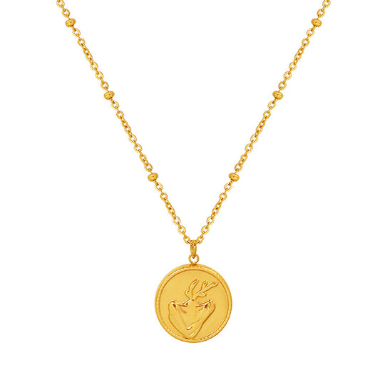 Luxurious Round Brand Necklace in Titanium Steel with 18K Gold Plating