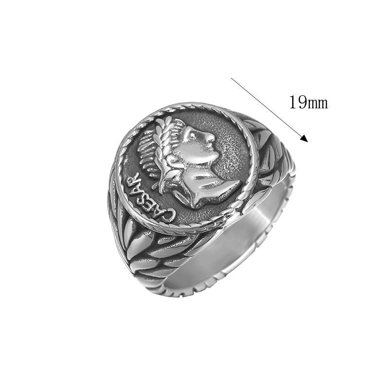 Julius Caesar Ring Stainless Steel Gold Plated Coin Portrait Premium Planderful Everyday Genie For History Buffs