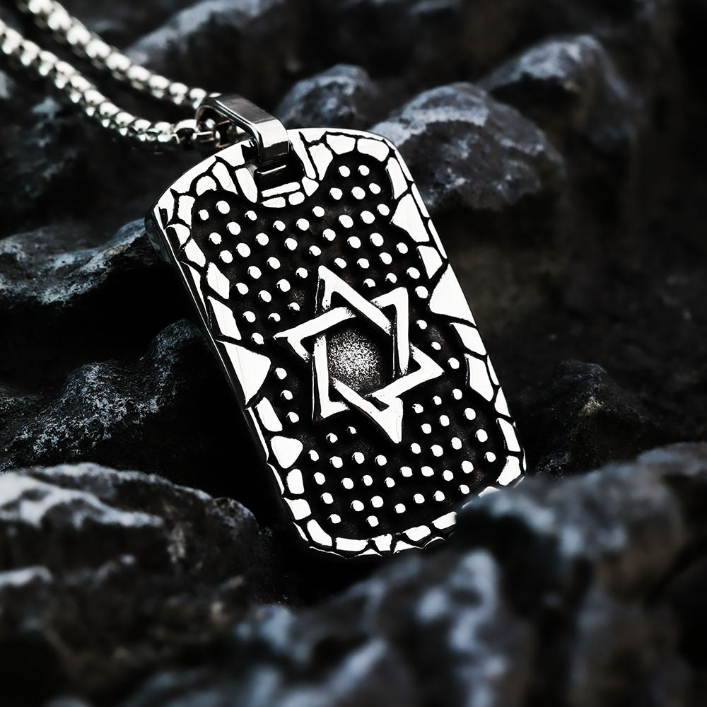 Punk Hexagram Necklace Titanium Steel for Men Tarot Inspired Bold Streetwear by Planderful