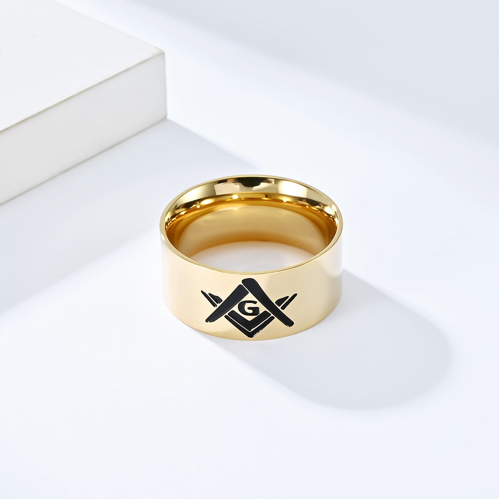 Cross-Border E-Commerce Titanium Steel Freemasonry Ring for Men