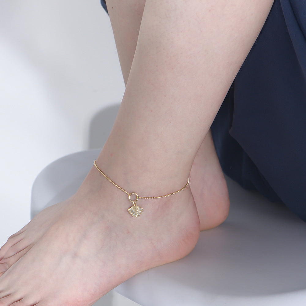 Summer Beach Zircon Shell Pendant Anklet Sterling Silver Bohemian Foot Decoration Bracelet