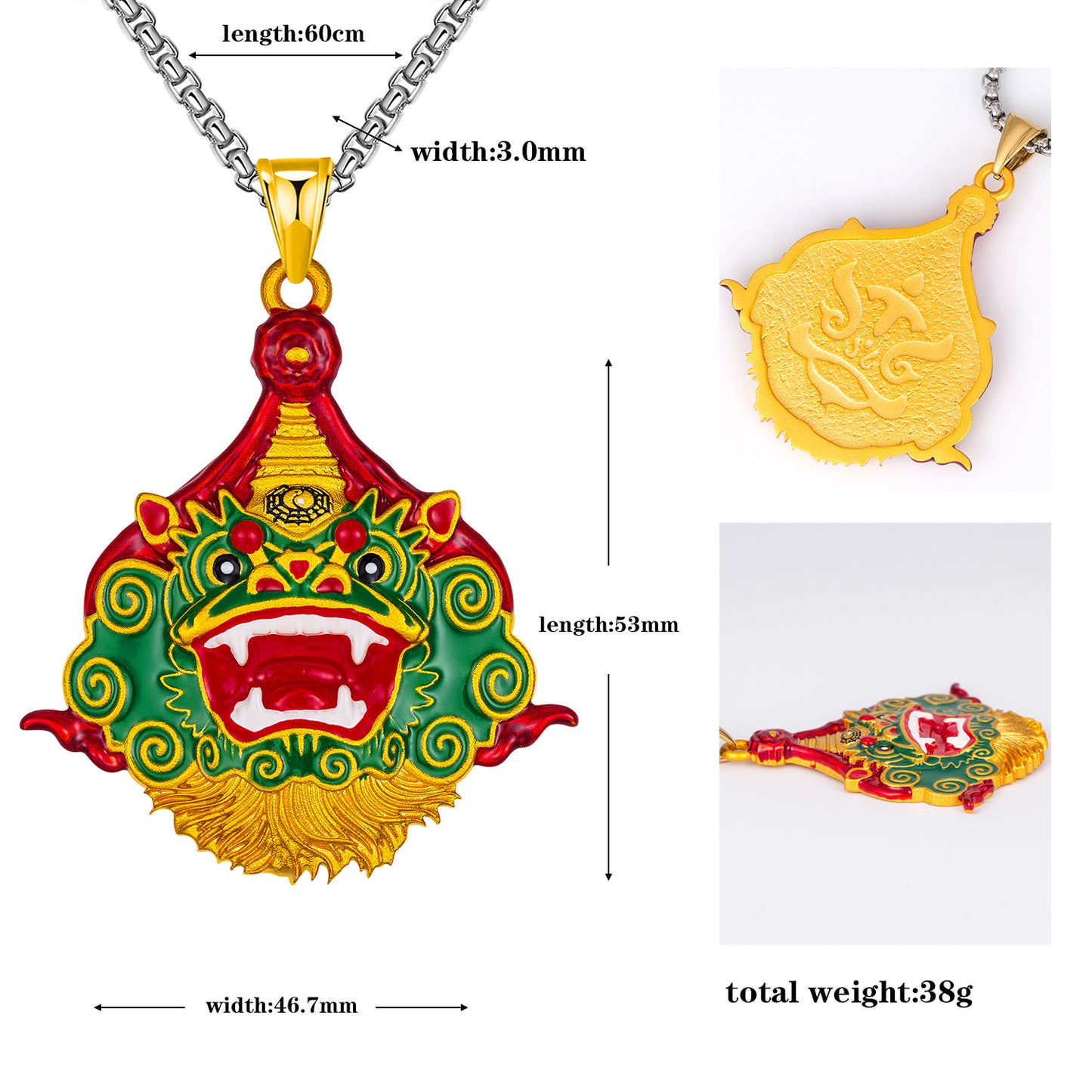 Steel Necklace - Vintage Chinese Lion Dance Pendant For Men