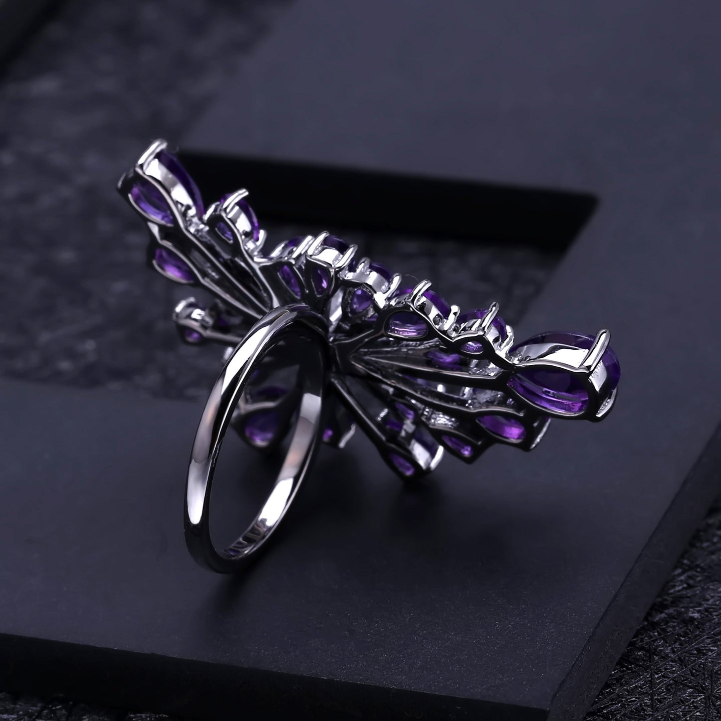 Starry Sky Natural Amethyst Silver Ring