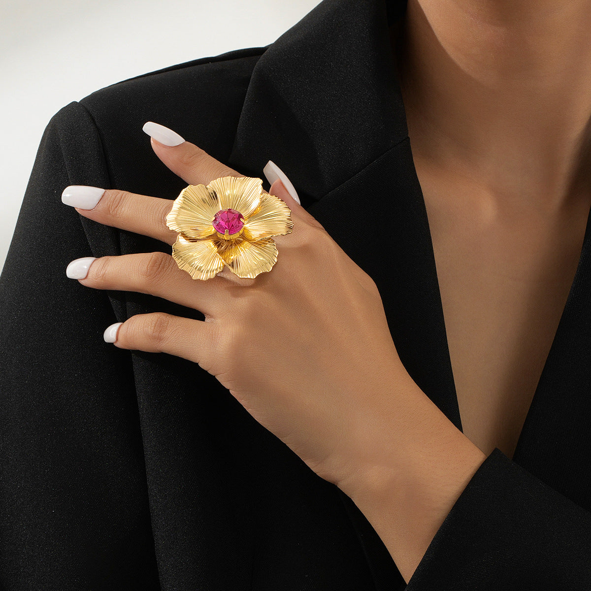 Elegant Metal Flower Gemstone Ring for Women by Planderful